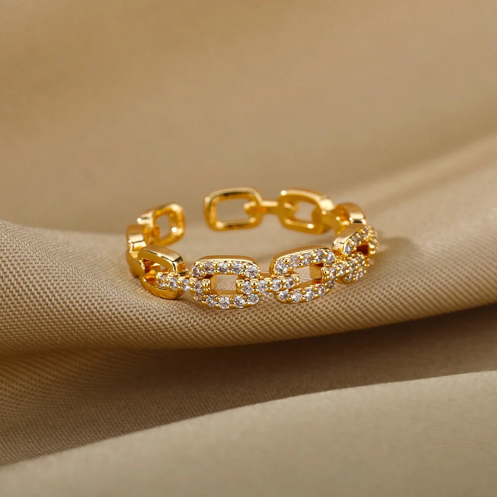 Luxe Link Sparkle Ring - 18k gold plating (resizable)