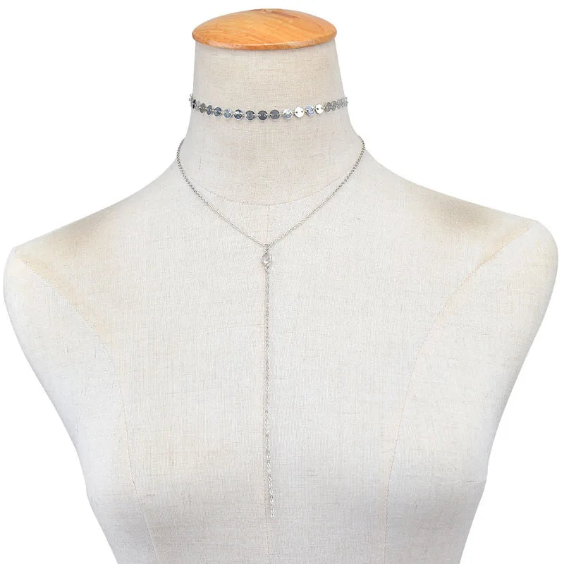 Silver Aura Layered Lariat Necklace