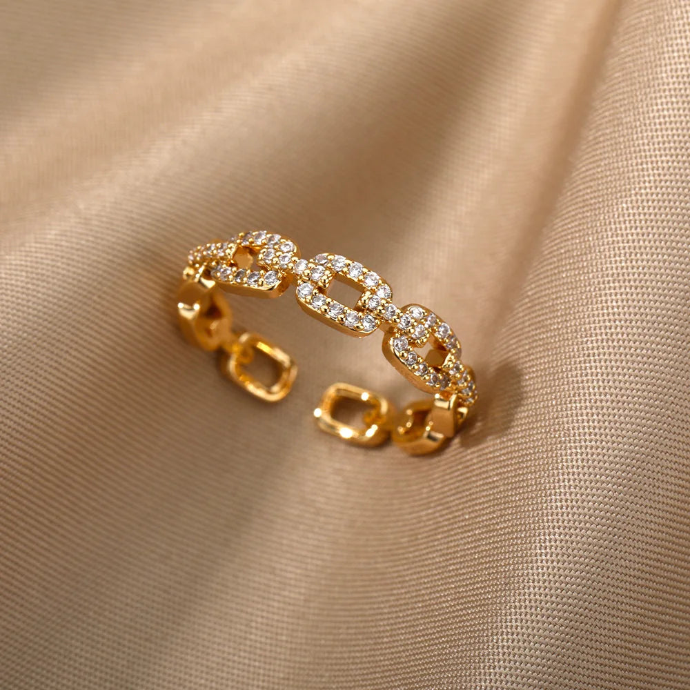 Luxe Link Sparkle Ring - 18k gold plating (resizable)