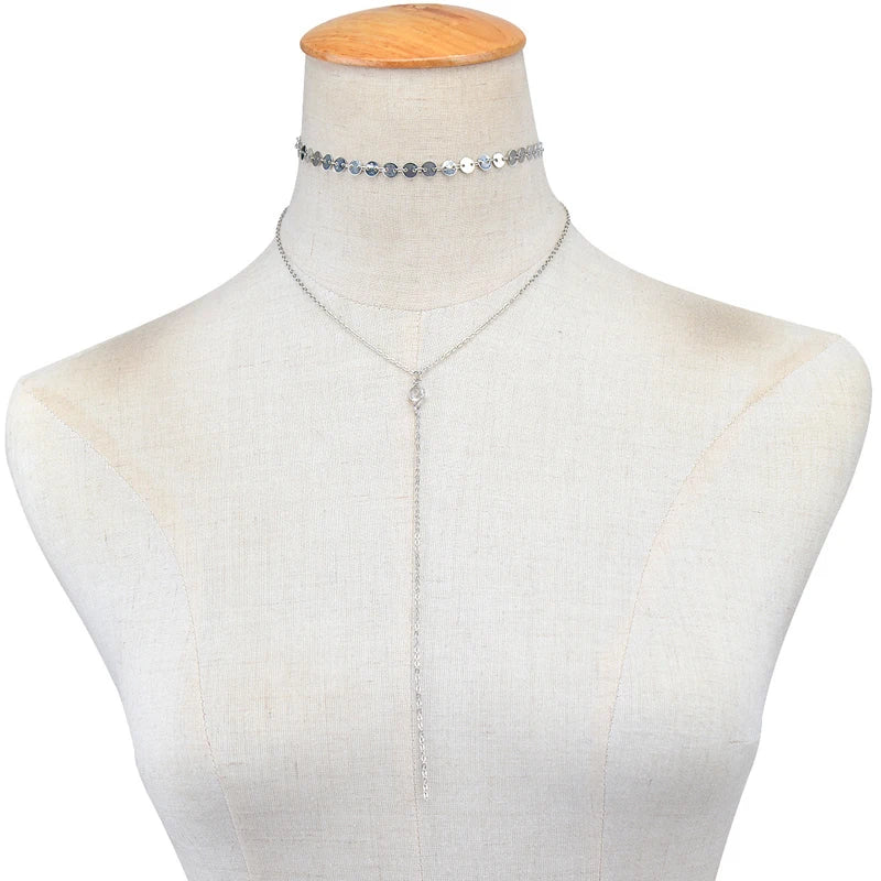 Silver Aura Layered Lariat Necklace