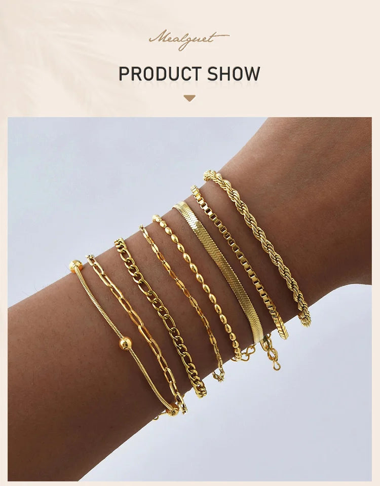 Non Tarnish Stainless Steel Bracelet Stackable for Women, Thin Herribone Chain Bracelet Waterproof Gold Plated Jewelry