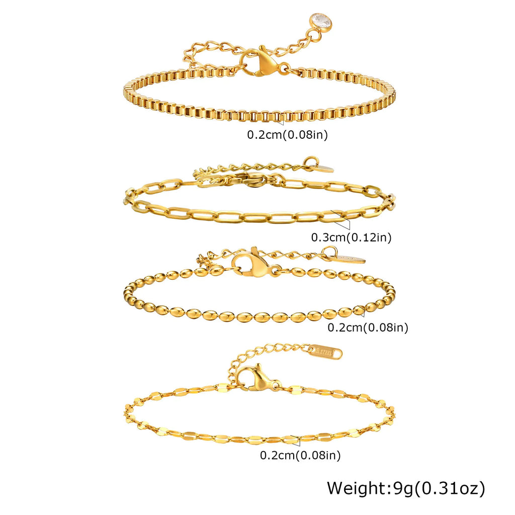 Non Tarnish Stainless Steel Bracelet Stackable for Women, Thin Herribone Chain Bracelet Waterproof Gold Plated Jewelry