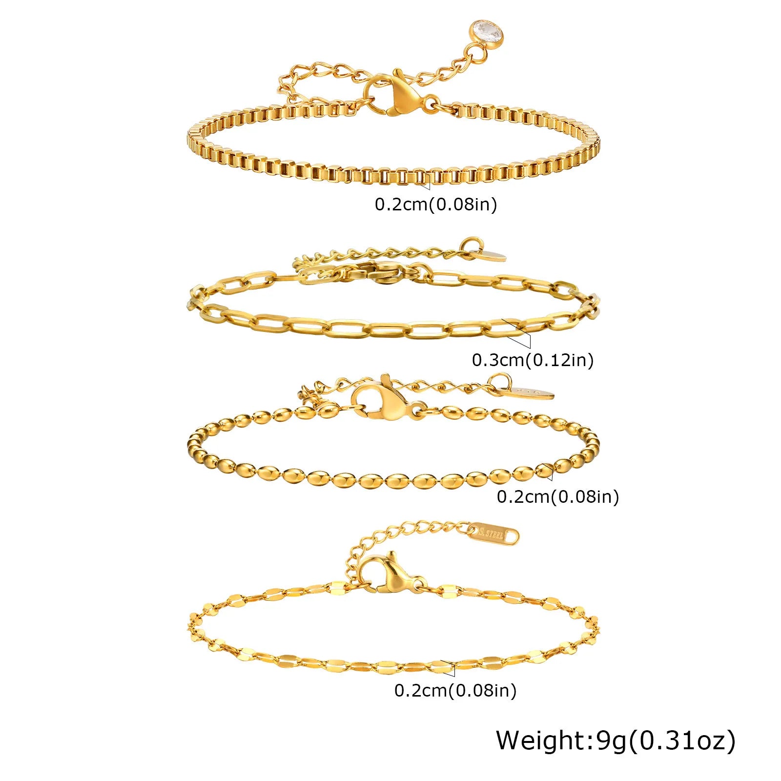 Non Tarnish Stainless Steel Bracelet Stackable for Women, Thin Herribone Chain Bracelet Waterproof Gold Plated Jewelry
